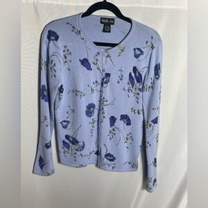 Style & Co Blue Floral Cardigan Sweater Small Button Front Spring Layer